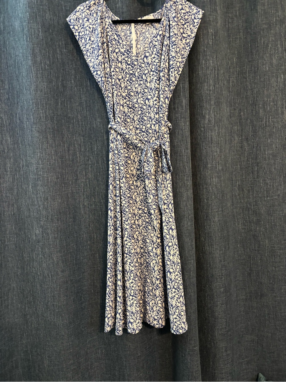 LOFT Blue and White Printed Wrap Midi Dress